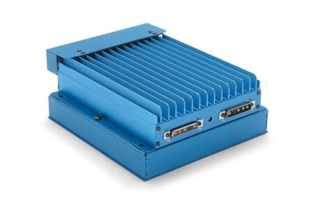 Blue rectangular True Blue Power TC800 Series AC-to-DC converter unit on a white background
