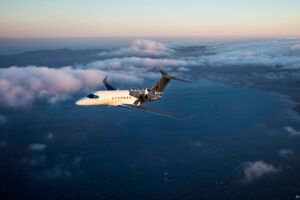Platoon Aviation Cessna Citation Longitude in flight over coastline