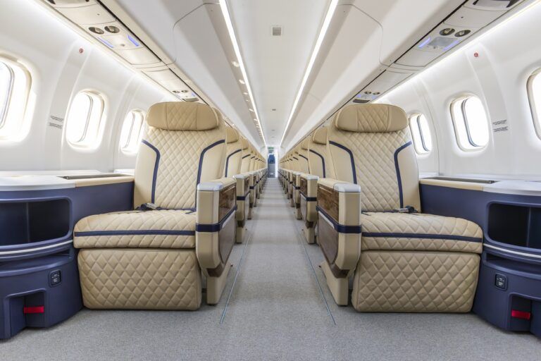 Berjaya Air takes delivery of first ATR ‘all-business class’ aircraft Full cabin view of cream quilted leather seats in ATR interior
