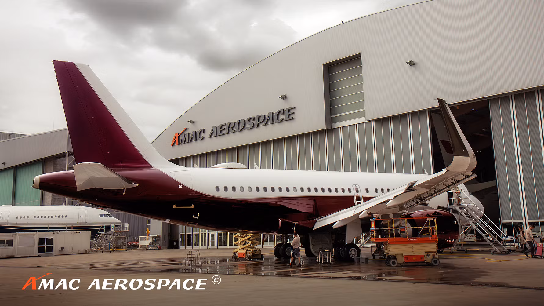 Airbus ACJ319 outside AMAC Aerospace maintenance hangar