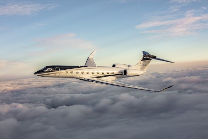 Gulfstream G700 aircraft flying above the clouds