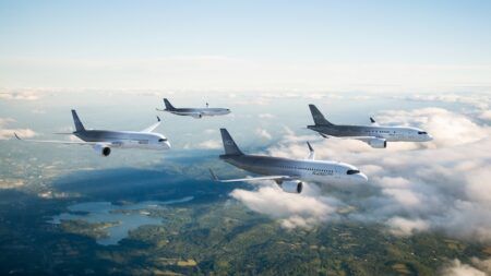 ACJ research points to rising demand in Asia for larger jets Four Airbus Corporate Jets aircraft flying in formation above cloud cover