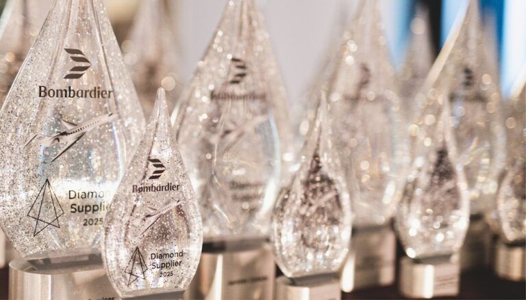Translucent teardrop shaped Bombardier Diamond Supplier 2025 award trophies